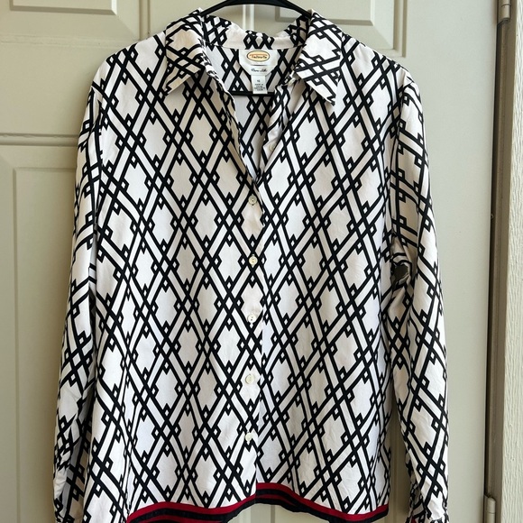 Talbots Pure Silk Geometric Long Sleeve Button Down Blouse – Size 16 - Picture 1 of 5